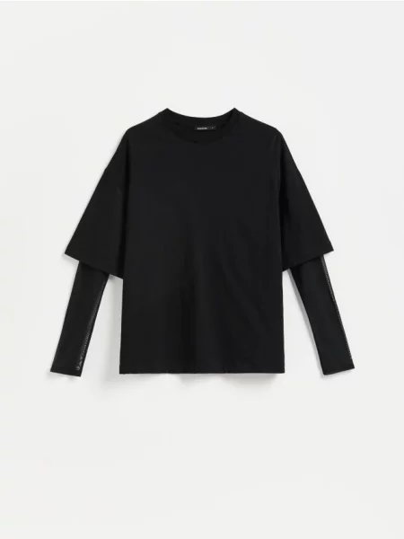 Reserved Tricou oversized cu mânecă lungă negru
