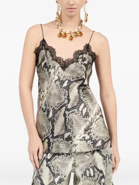Top Roberto Cavalli cu imagine din dantelă cu model piele de șarpe gri