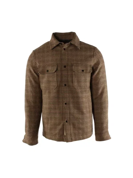 Kurtka Woolrich wełniana w kratę brązowa