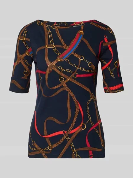 T-shirt o kroju slim fit z nadrukiem na całej powierzchni model JUDY' Lauren Ralph Lauren granatowa