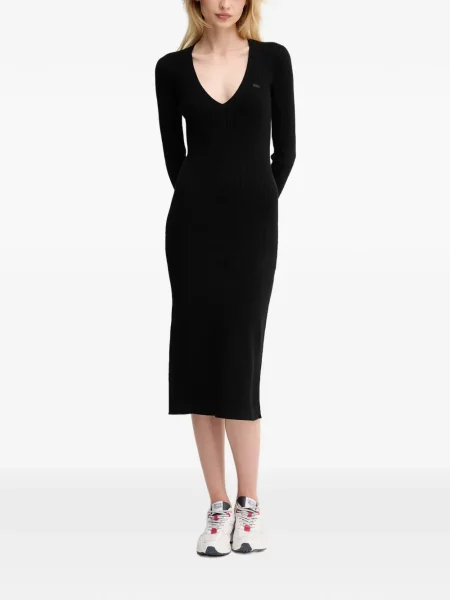 Rochie midi Lacoste cu decolteu în V până la genunchi de costum negru