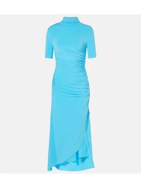 Sukienka midi Alaïa asymetryczna drapowana do kolan niebieska