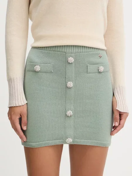 Silvian Heach fustă din amestec de cașmir LEFTERIS mini creion verde