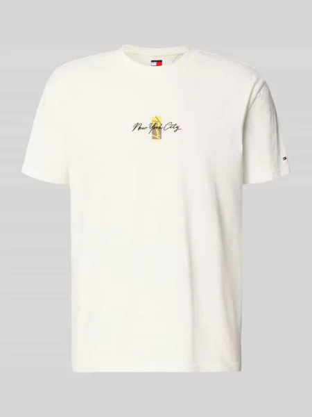 T-shirt o kroju regular fit z czystej bawełny model ‘SIGN BLOCK’ Tommy Jeans biała