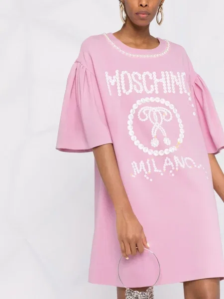Rochie tip cămașă Moschino cu perle roz