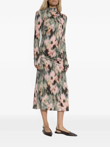 Rochie midi Off-white cu imagine cu imprimeu abstract alb
