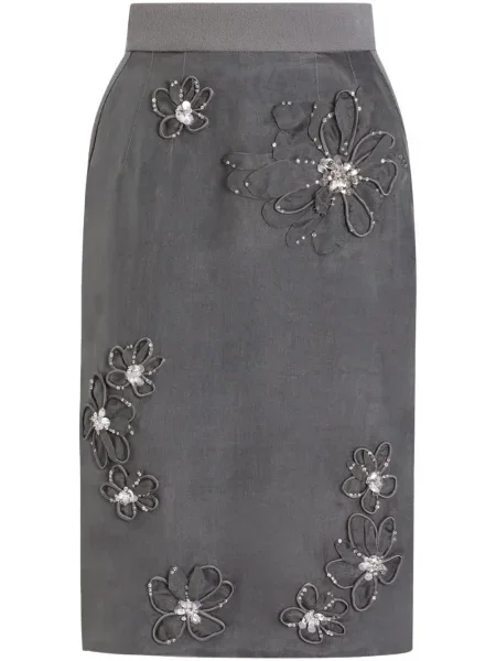 Fustă midi Dolce & Gabbana cu model floral până la genunchi gri