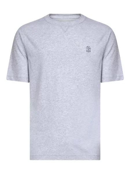 Tricou Brunello Cucinelli cu broderie cu decolteu rotund gri