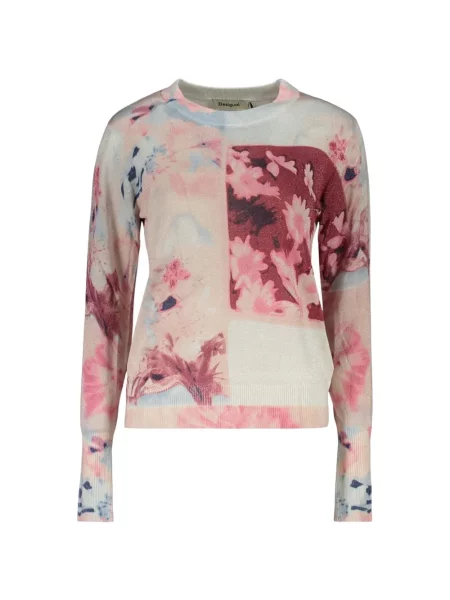 Pulover Desigual cu model floral cu imagine roz
