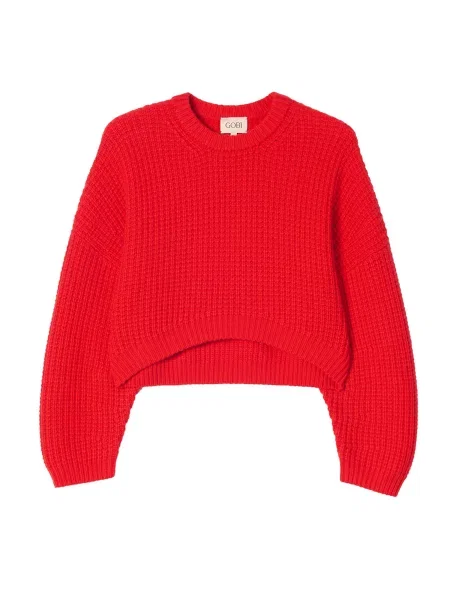 GOBI Cashmere Pulover Women's Oval-Sleeve Cropped Cashmere Sweater roși aprins