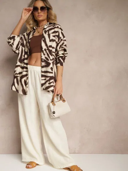 Jasnobeżowe Spodnie Palazzo o Szerokim Kroju High Waist Ollevia beżowe