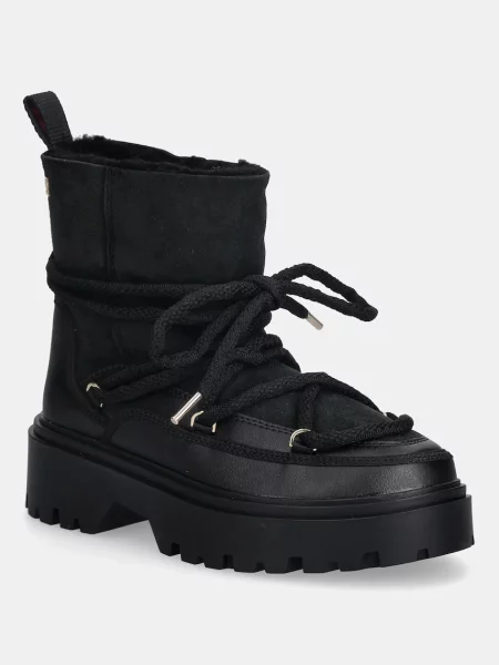 Tommy Hilfiger cizme de iarnă REAL SHEARLING LACEUP negru