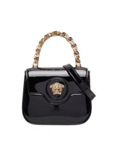 Lakierowana mały torebka skórzana Versace skórzana czarna