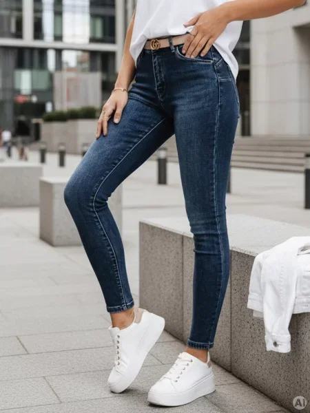Jeansy skinny z wysokim stanem Dstreet niebieskie