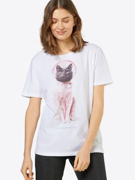 EINSTEIN & NEWTON Tričko Astro Cat sivá / staroružová biela