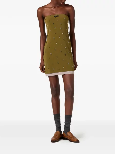 Rochie mini Miu Miu cu broderie stretch verde