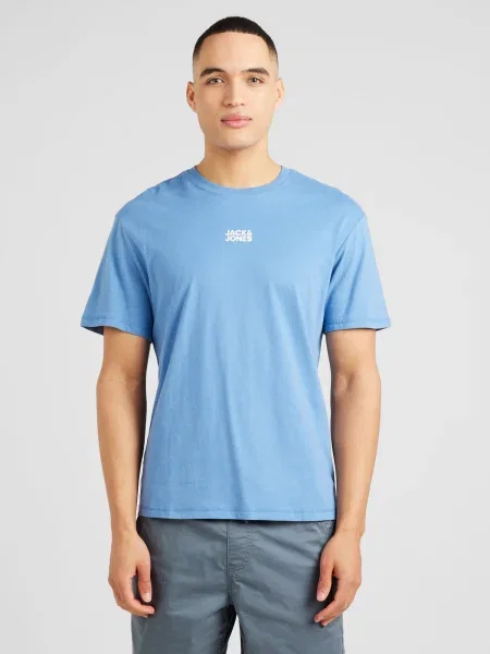JACK & JONES Majica CLASSIC nebeško modra / off-bela bela