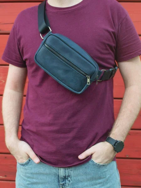 Кожаная поясная сумка Famk синяя