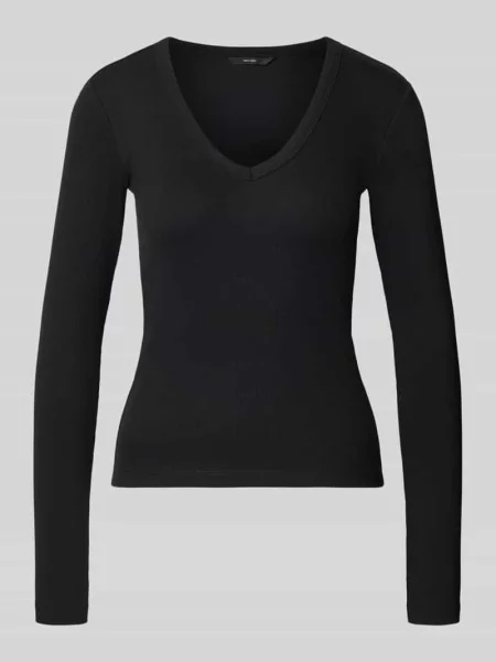 Bluzka z długim rękawem o kroju slim fit z mieszanki bawełny model CHLOE' Vero Moda czarna