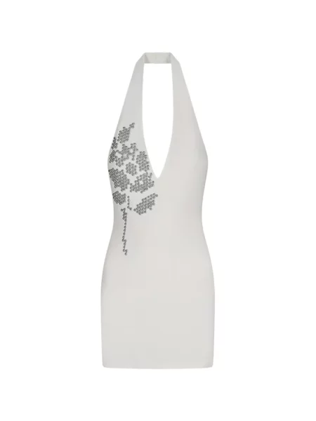 Rochie mini David Koma cu model floral cu gât halter alb
