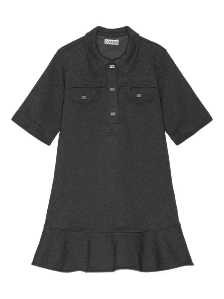 Rochie mini Ganni cu volane scurtă de costum gri