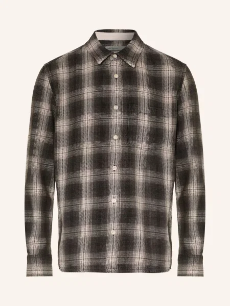 Allsaints Košile Wrent Comfort Fit tmavě hnědá / krémová šedá