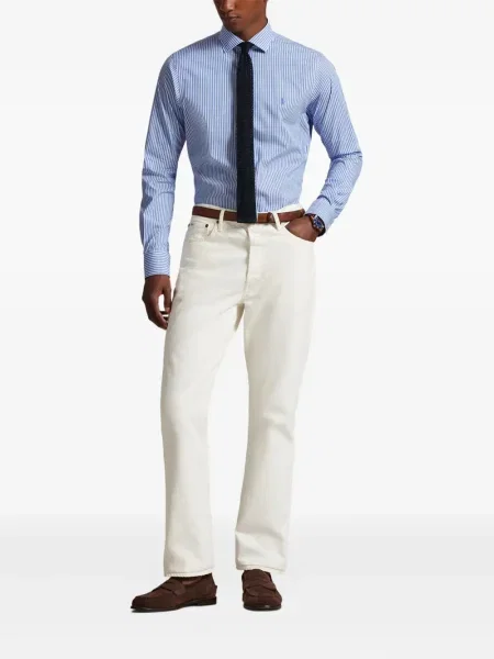 Dlouhá pruhovaná s límcem kšiltovka Polo Ralph Lauren modrá