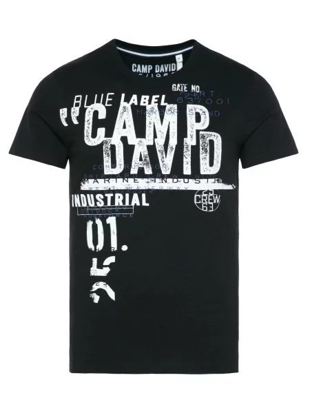 CAMP DAVID Tricou Shipyard albastru închis / negru alb