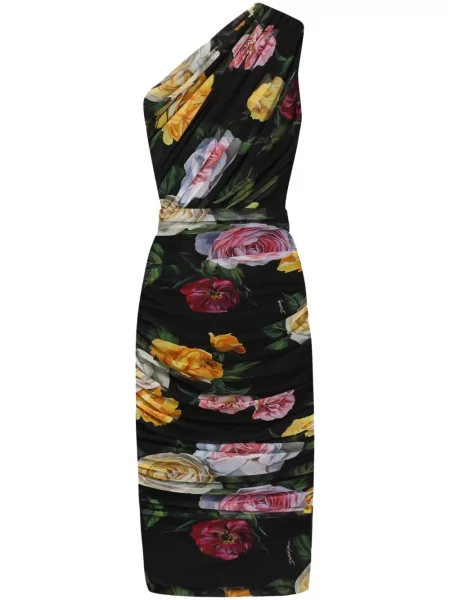 Rochie midi Dolce & Gabbana cu model floral cu imagine până la genunchi negru