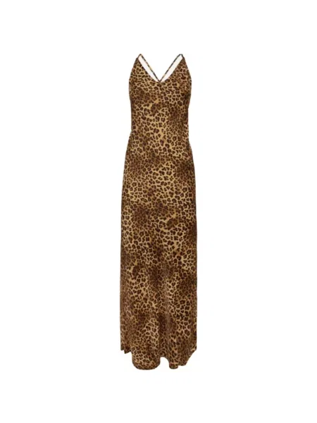 Rochie maxi Mc2 Saint Barth din satin cu imagine cu model leopard