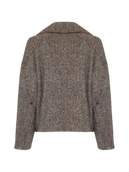 Geacă Momoni cu model herringbone cu două rânduri de nasturi maro