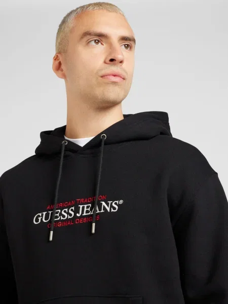 Geacă de blugi Guess Jeans cu glugă negru