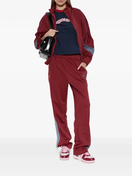 Pantaloni Off-white cu broderie alergare alb