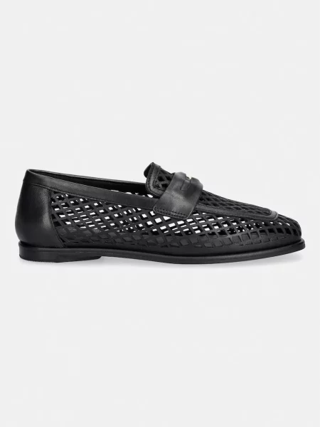 Tommy Hilfiger mokasíny dámske kožené TH COIN LTH LOAFER LASER CUT čierna