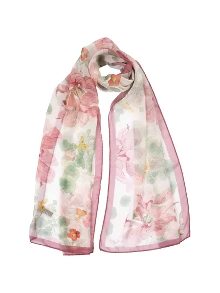 Fular Elizabetta cu model floral cu imagine roz