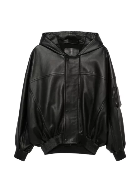 Kožená bunda Balenciaga s kapucí černá
