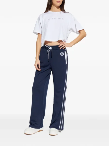 Koszulka Michael Michael Kors w paski z okrągłym dekoltem bez rękawów niebieska