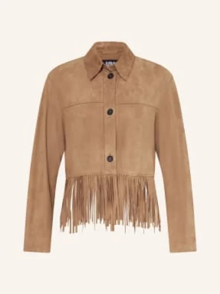 Riani Skórzana Kurtka Z Frędzlami braun brązowa