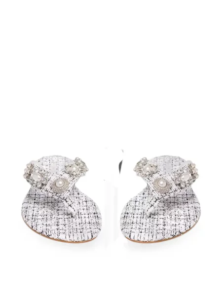 Sandale Emanuela Caruso cu perle din tweed alb