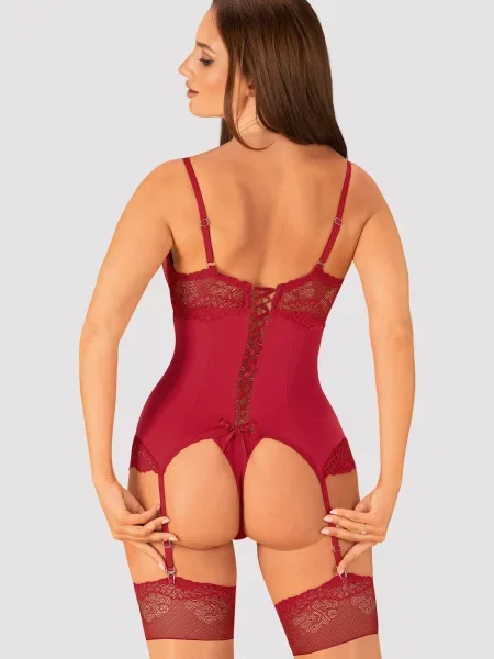 Корсет с уплотненными чашками и трусики стринг Комплект_Obsessive_Rosalyne_corset червоні