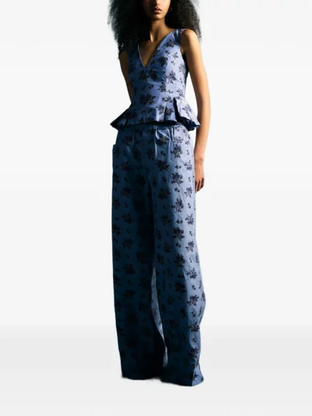 Top Markarian cu model floral din jacard albastru
