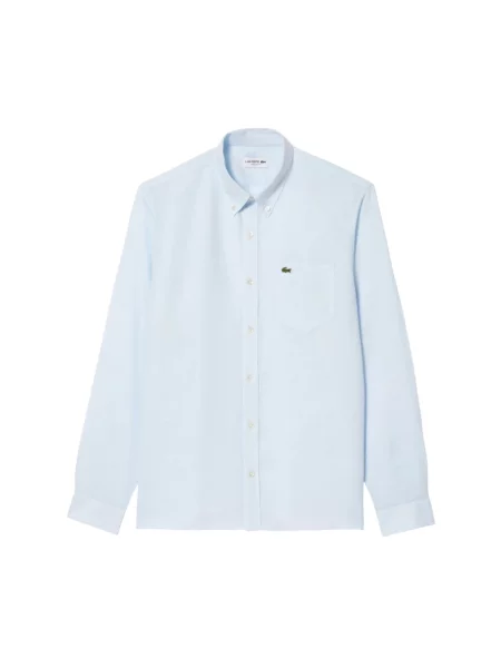 Lacoste koszula lniana regular z kołnierzykiem button-down niebieski