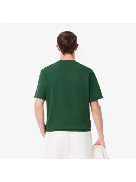 Lacoste T-Shirt Z Okrągłym Dekoltem Ze Wzorem Classic Fit Ciemnozielony zielony