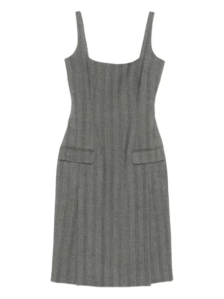 Rochie midi Ferragamo plisată până la genunchi de costum gri