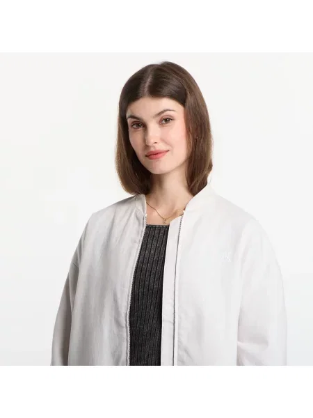 Γιλέκο Calvin Klein Linen Bomber Jacket White Sand L λευκό