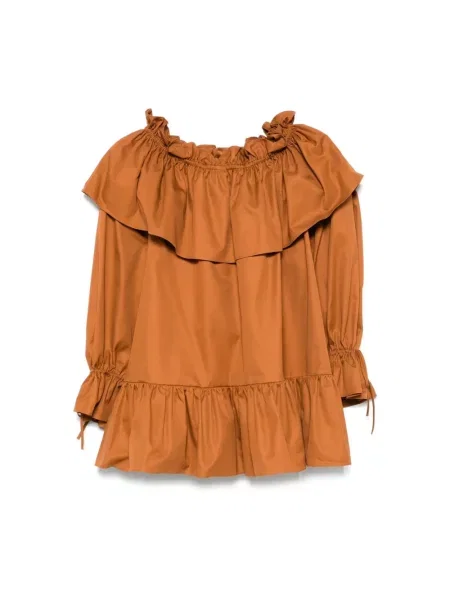 Sukienka mini Saint Laurent z falbankami brązowa