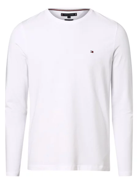 Bluzka z długim rękawem o kroju slim fit z mieszanki bawełny Tommy Hilfiger biała