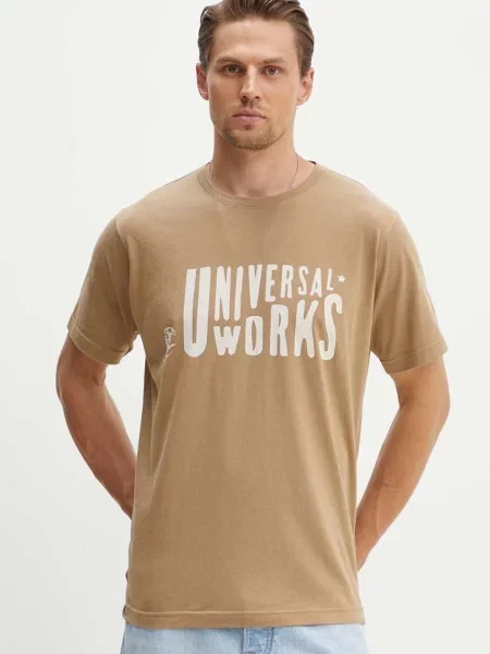 Тениска Universal Works Mystery Train Print Tee с принт бежово