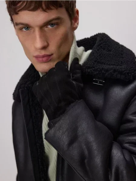 Кожаные перчатки Reserved черные