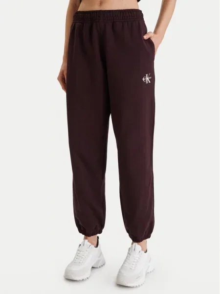 Calvin Klein Jeans Hlače patlidžan / bijela smeđa